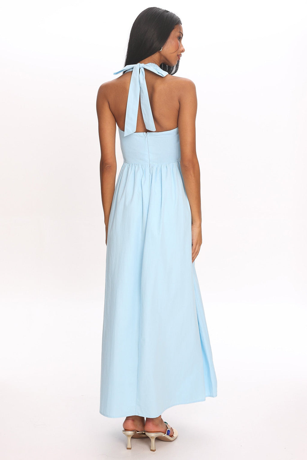 Irisa Elasticated Halter Maxi Dress Ice Blue