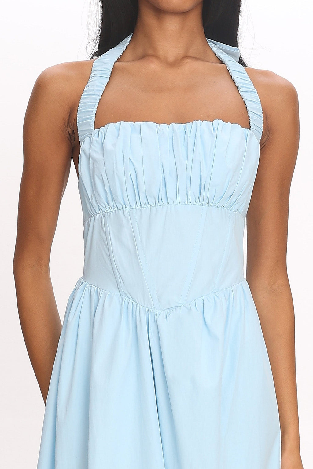 Irisa Elasticated Halter Maxi Dress Ice Blue