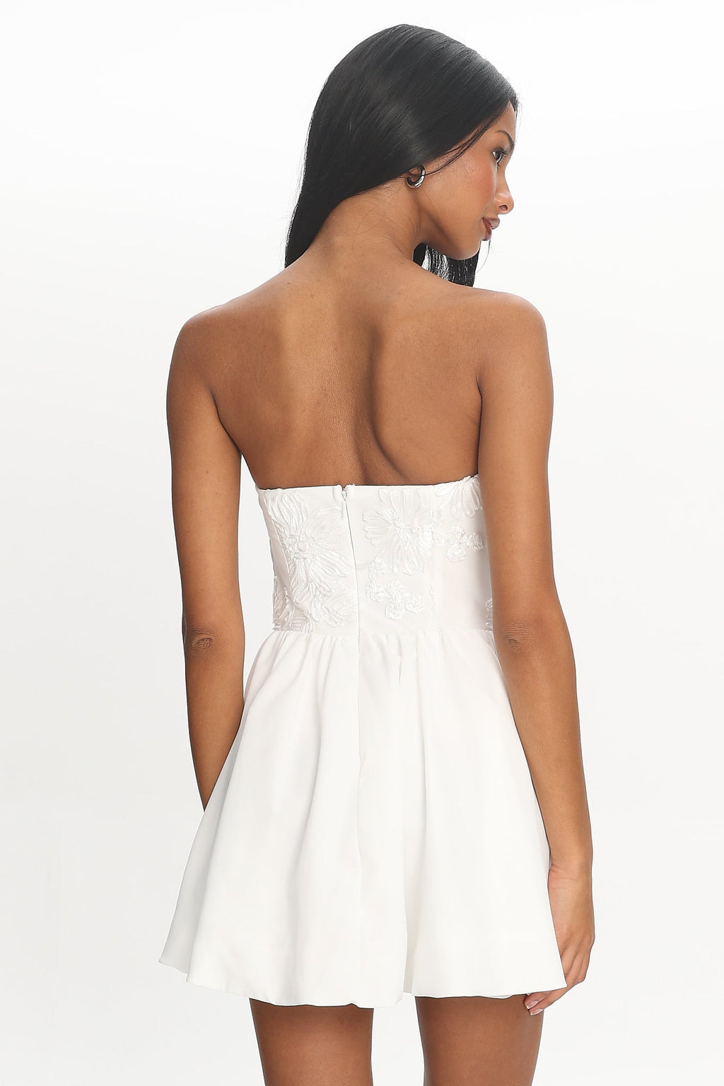 Fiora Basque Waist Strapless Mini Dress White