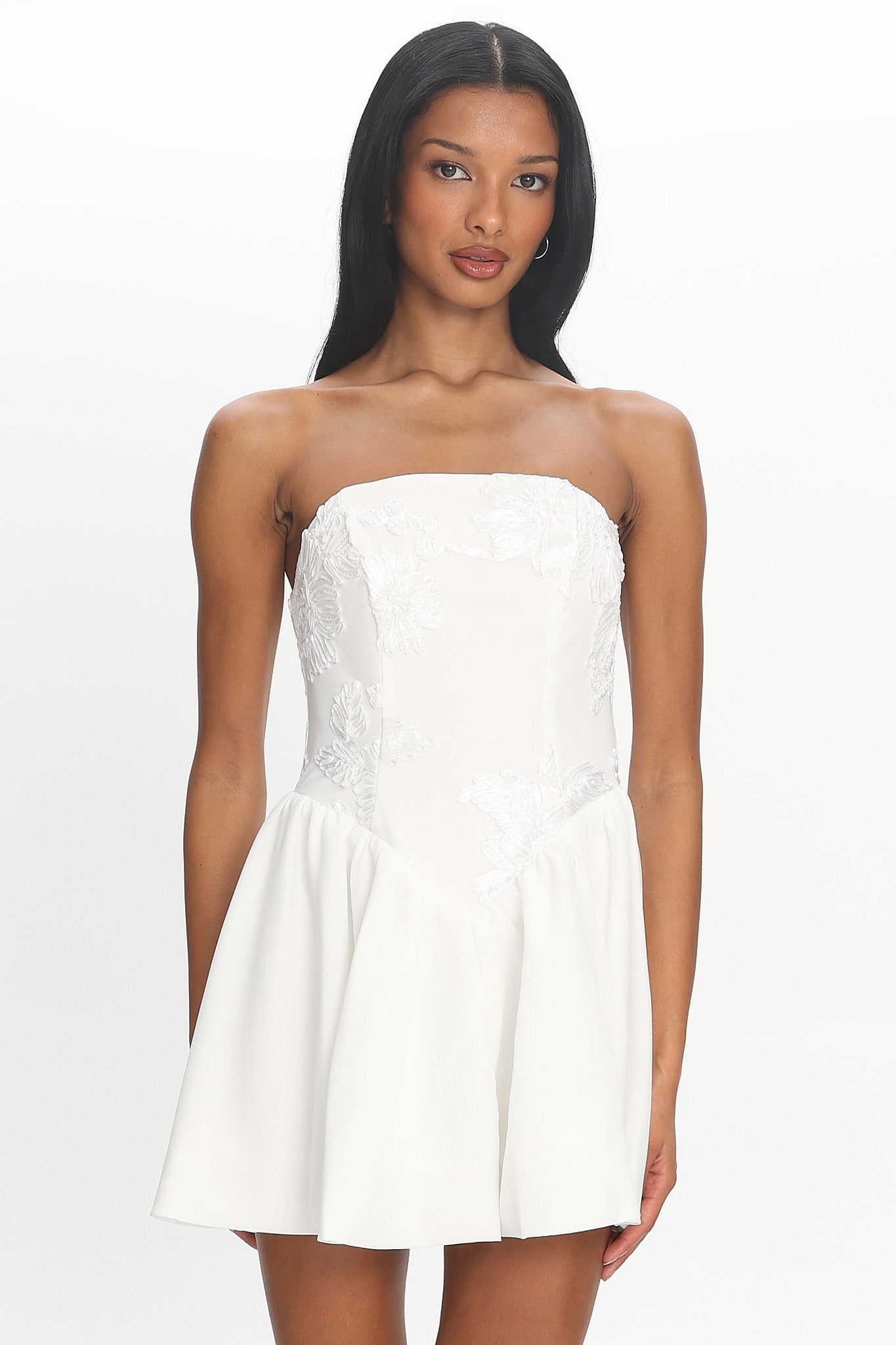 Fiora Basque Waist Strapless Mini Dress White
