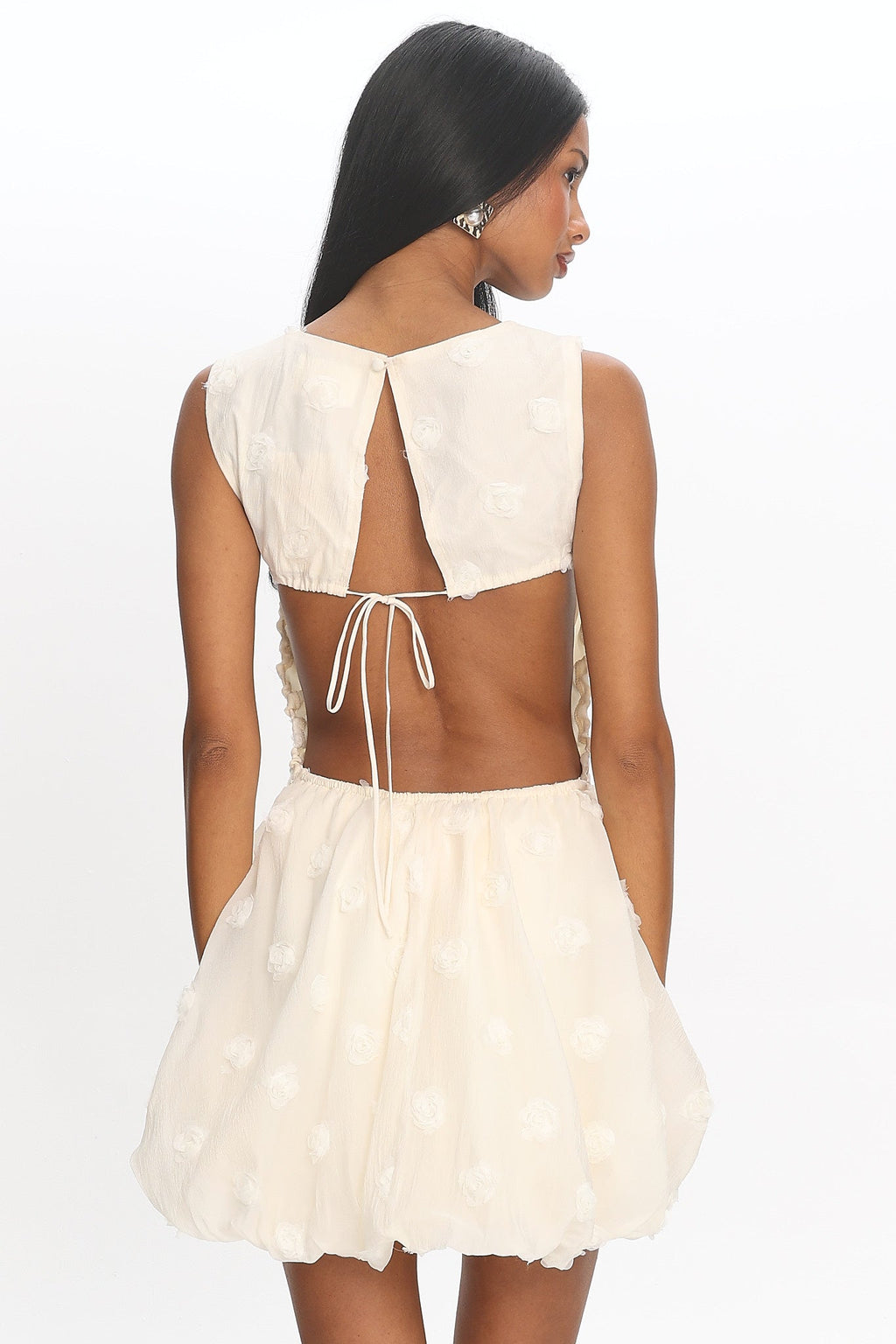 Tealy Cut-Out Back Bubble Mini Dress Cream