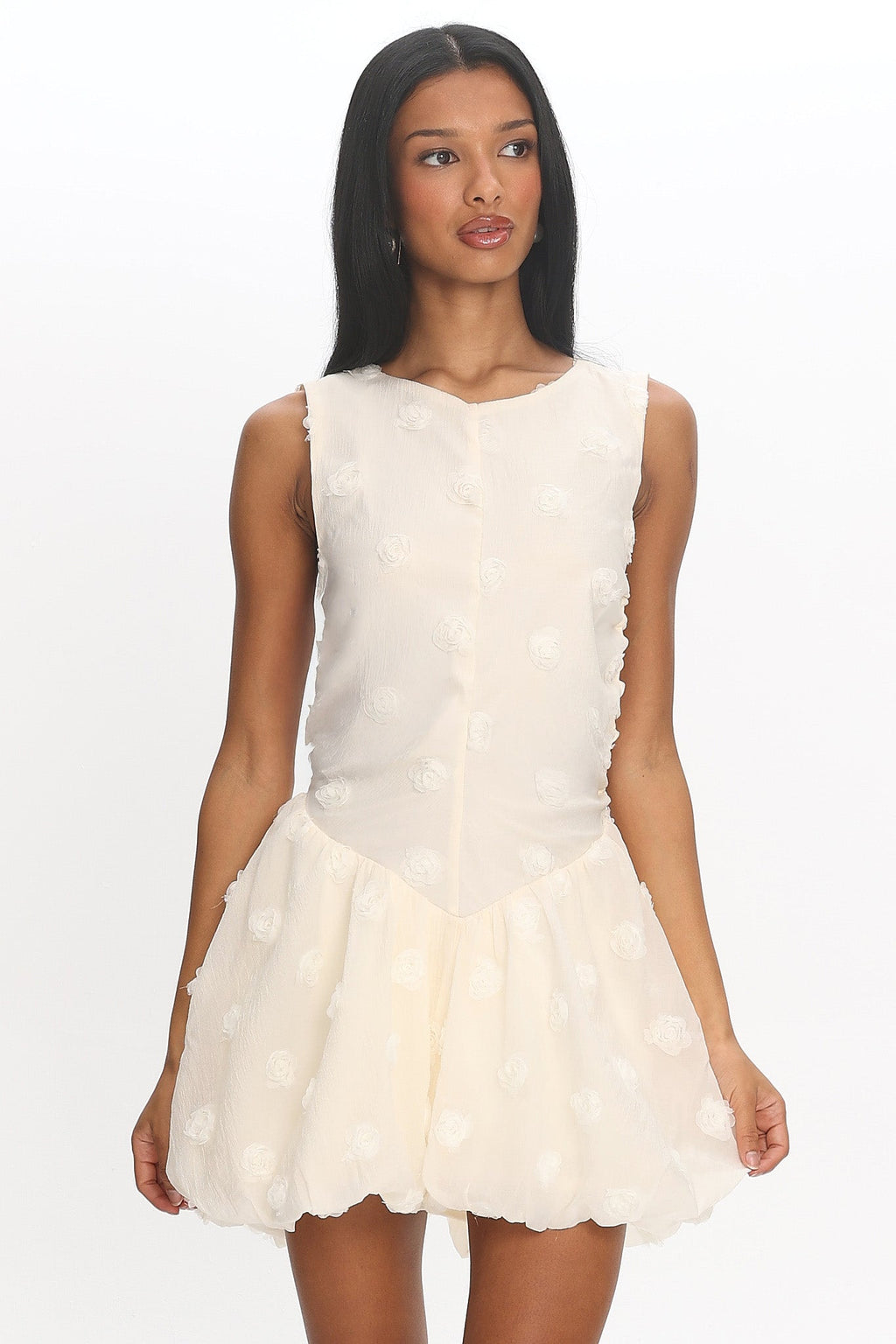 Tealy Cut-Out Back Bubble Mini Dress Cream
