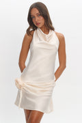 Elarah High Cowl Halterneck Mini Dress Pearl
