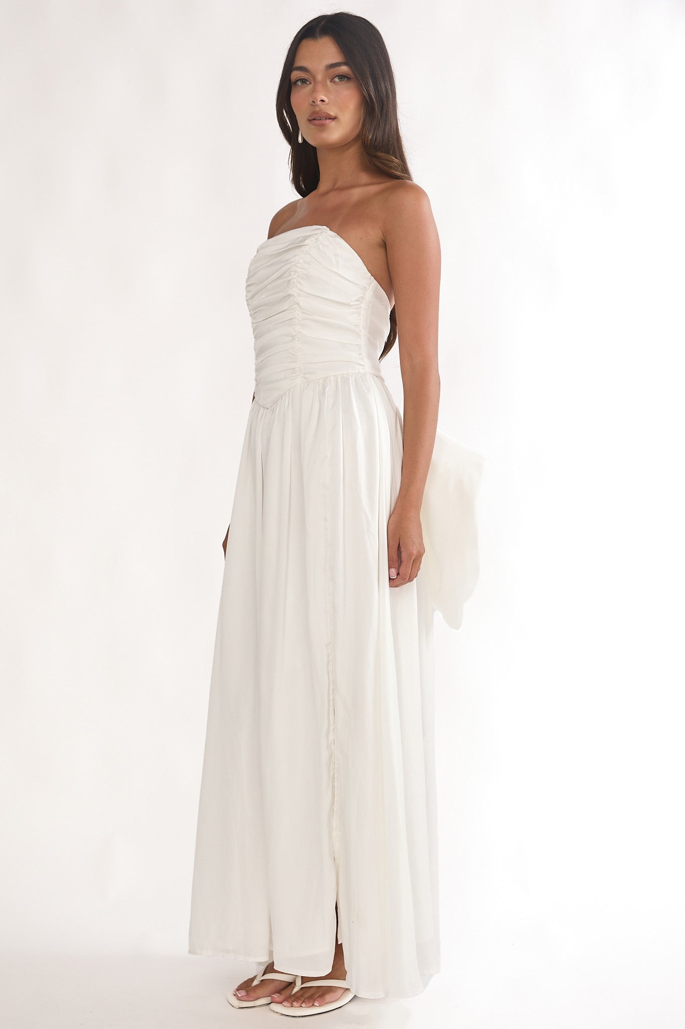 Adalynne Strapless Bow Back Maxi Dress White