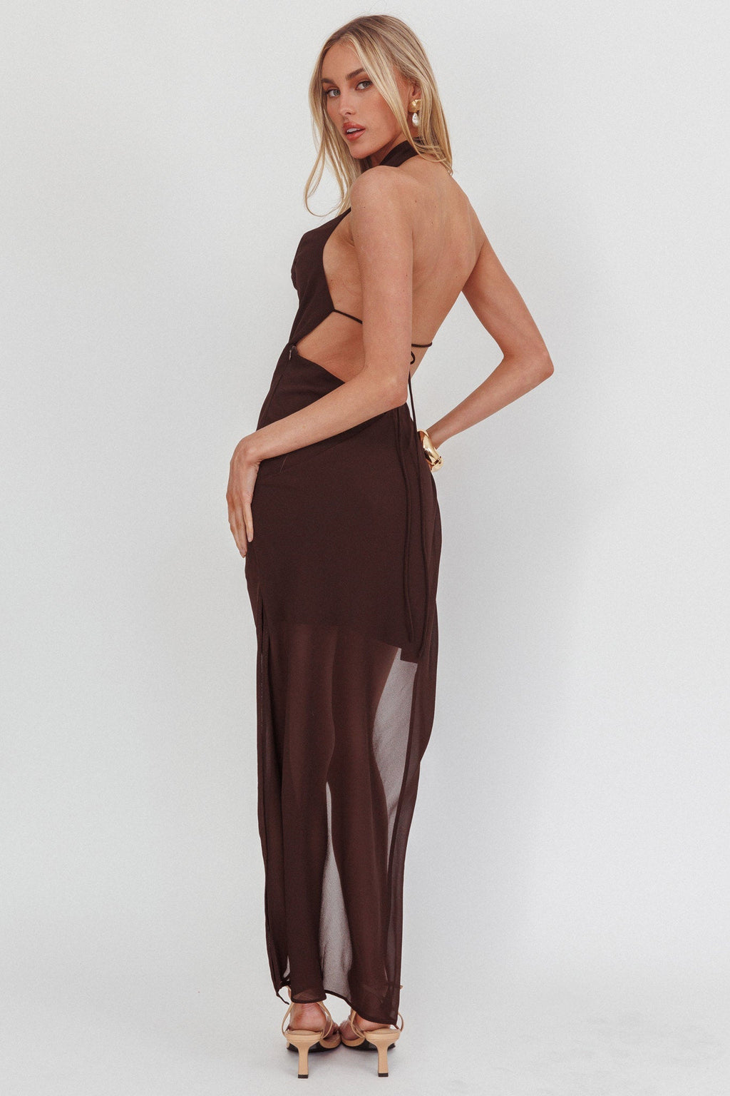 Make It Count Backless Cowl Maxi Dress Chocolate