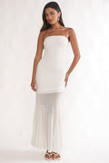 Calluna Strapless Sheer Godet Hem Maxi Dress White