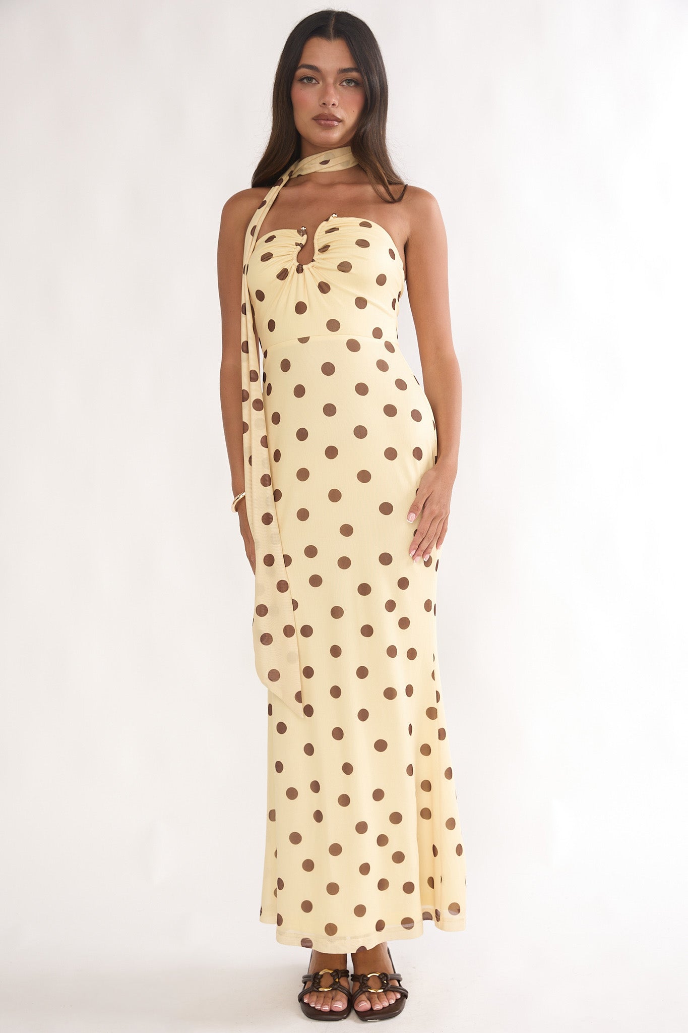 Raeva Strapless Scarf Maxi Dress Spotted Yellow