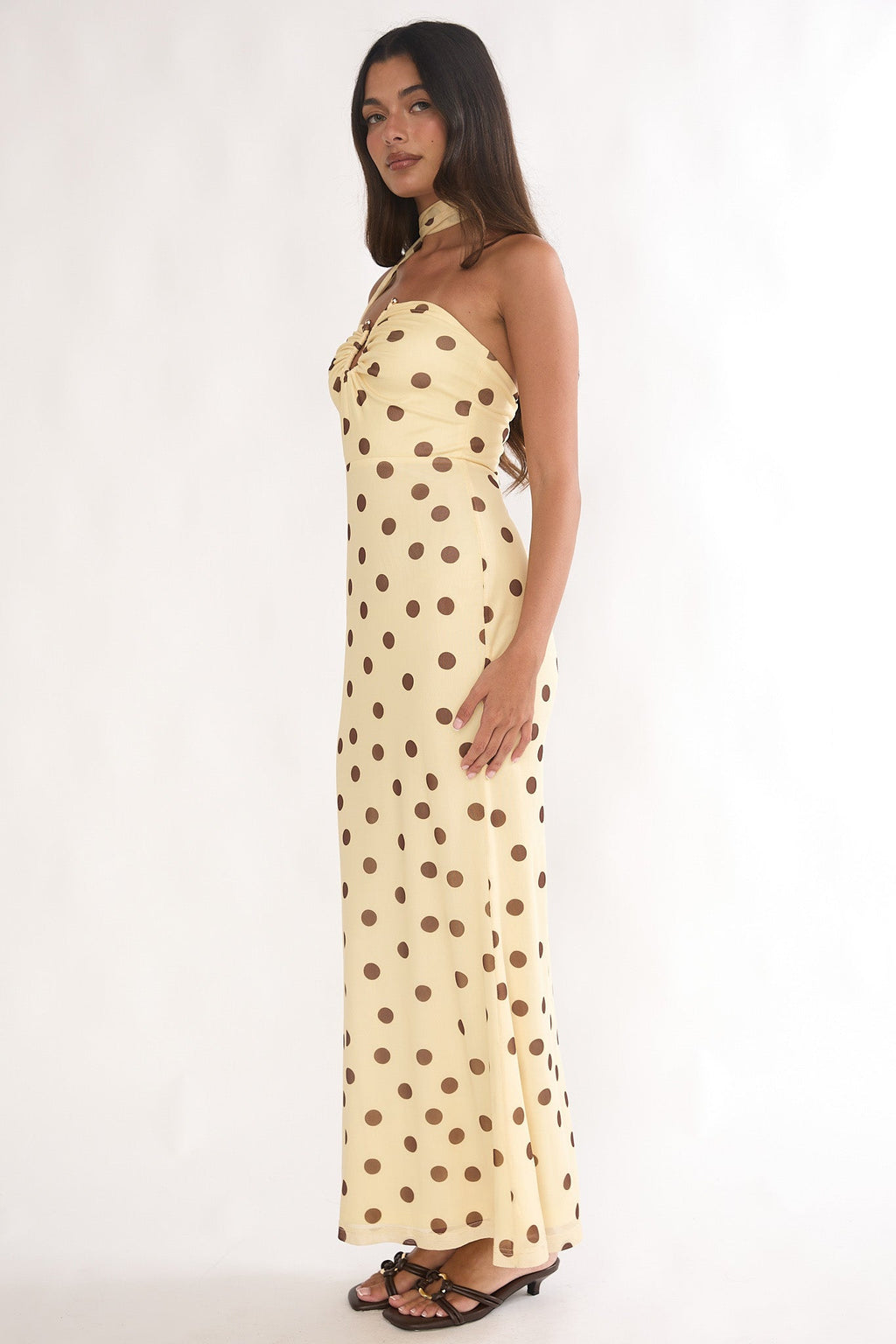 Raeva Strapless Scarf Maxi Dress Spotted Yellow