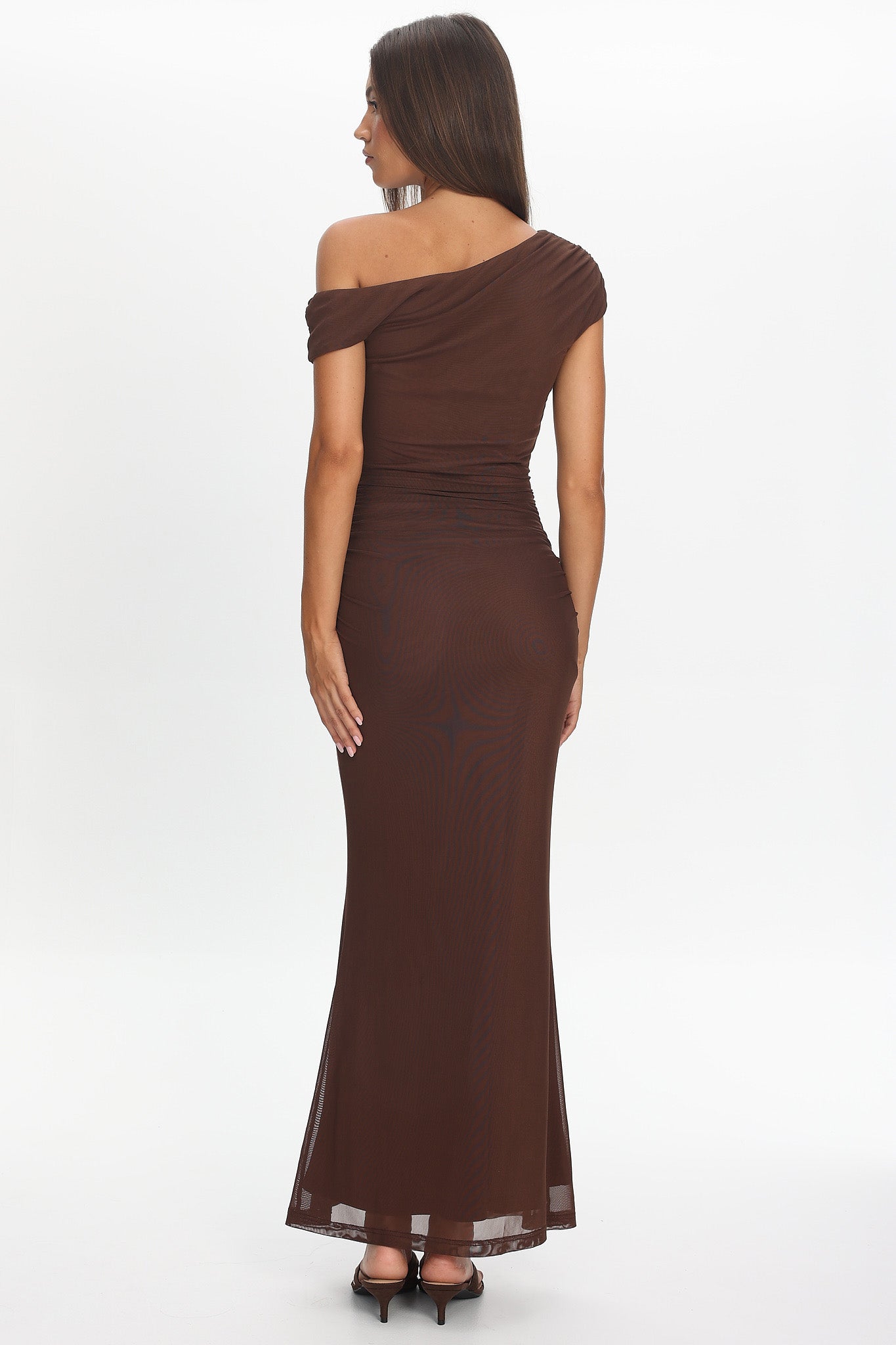 Raeva Ruched U-Neckline Maxi Dress Chocolate