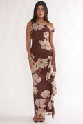 Raphaella Asymmetric Neckline Split Maxi Dress Magnolia Brown