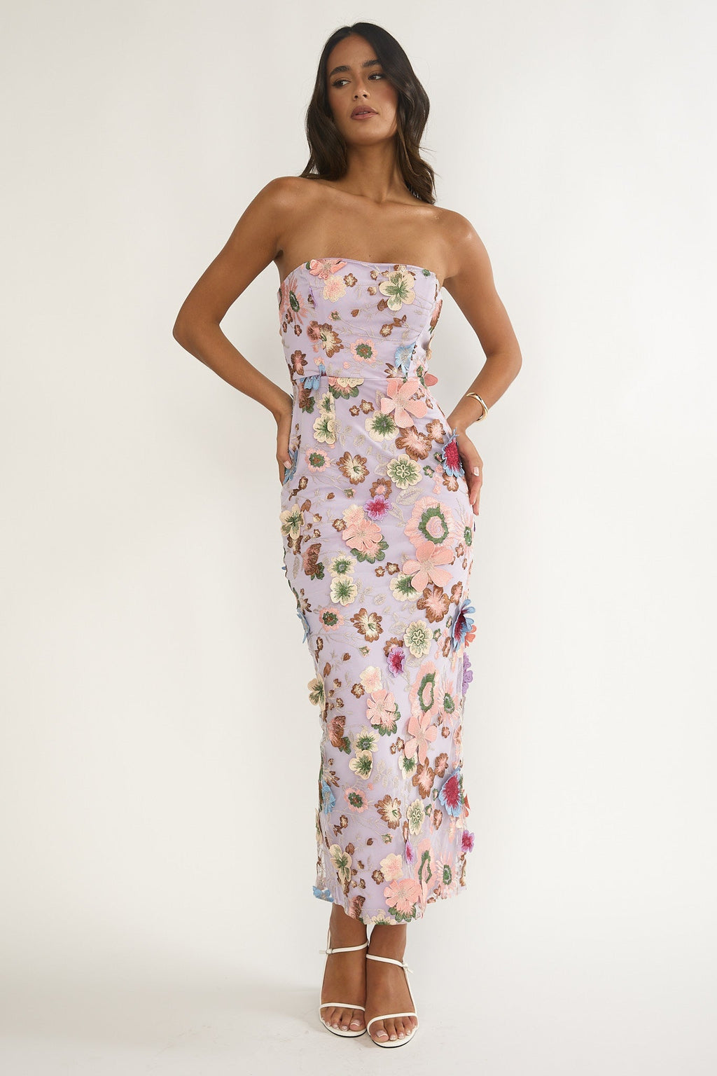 Posetta Strapless Floral Embellished Maxi Dress Purple