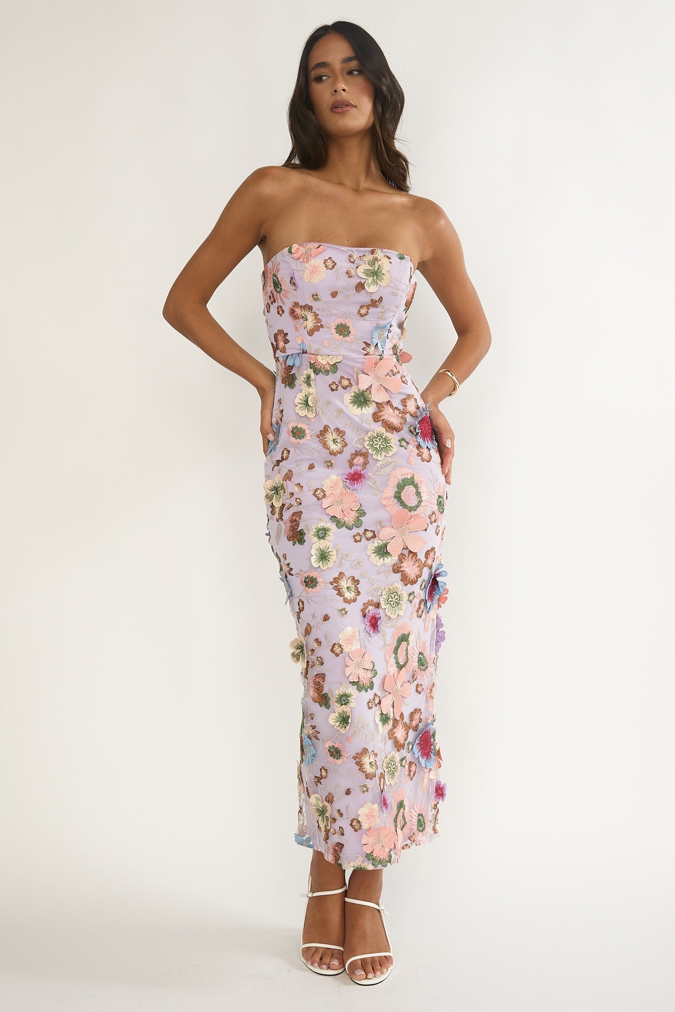Posetta Strapless Floral Embellished Maxi Dress Purple