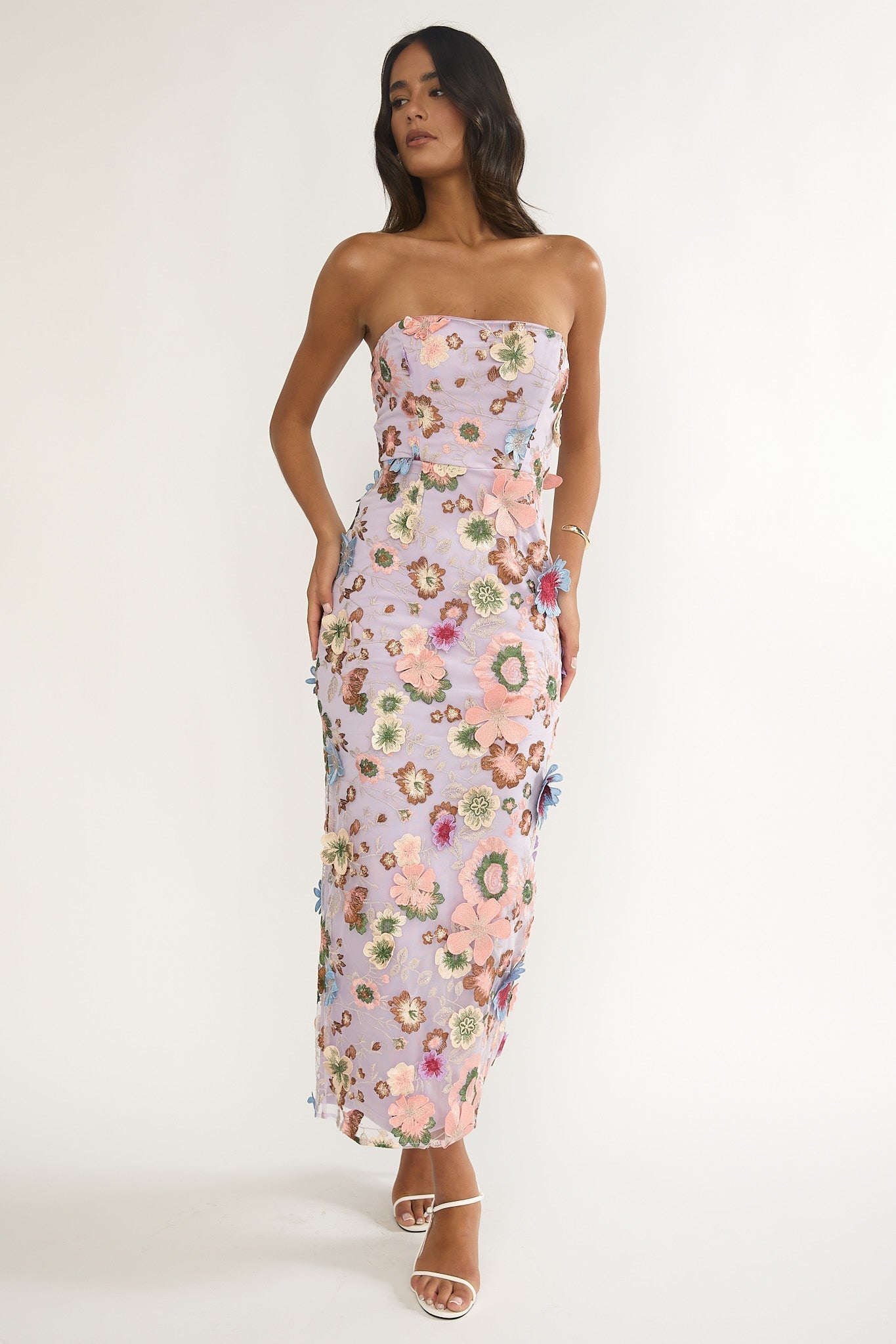 Posetta Strapless Floral Embellished Maxi Dress Purple