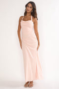 Rovelle Halterneck Pleat Waist Maxi Dress Pink
