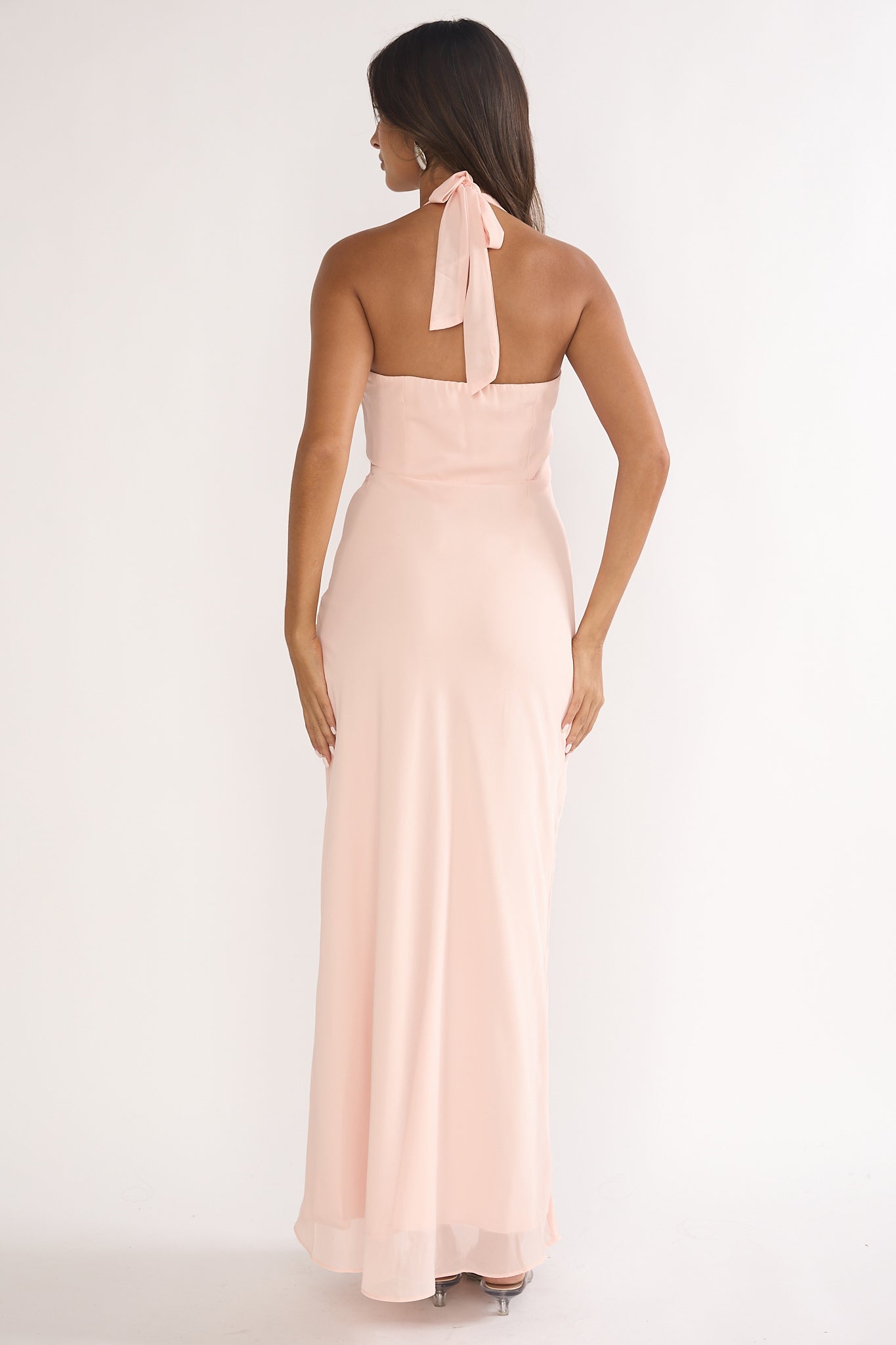 Rovelle Halterneck Pleat Waist Maxi Dress Pink