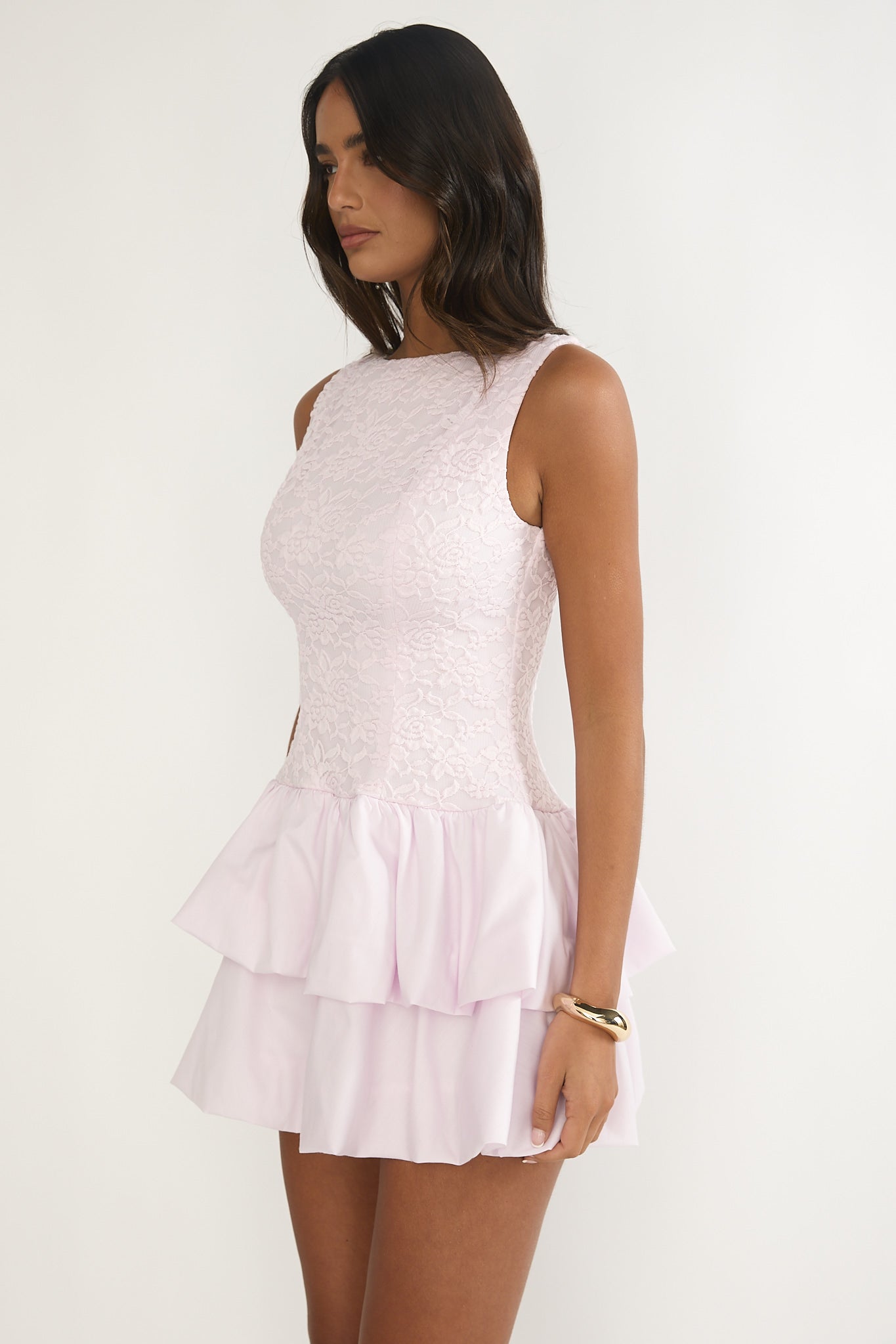 Dalisse Tiered Bubble Hem Mini Dress Lilac