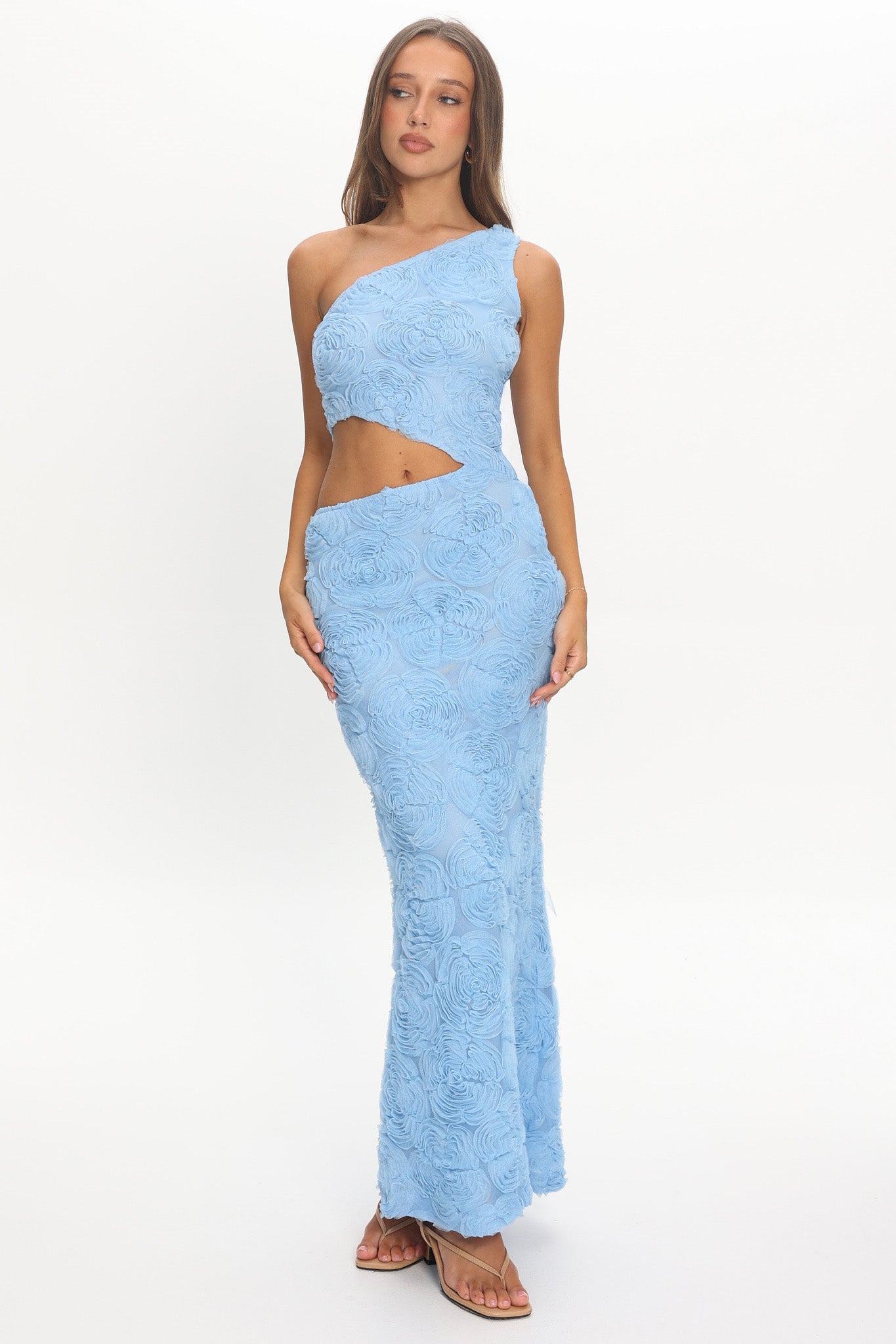 Goodnight Sweetheart Cut-Out Maxi Dress Embellished Blue