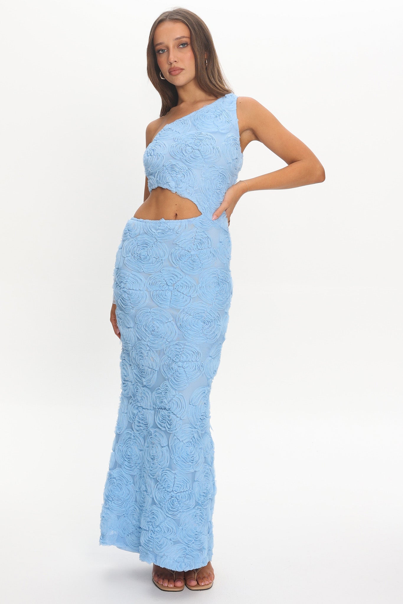 Goodnight Sweetheart Cut-Out Maxi Dress Embellished Blue