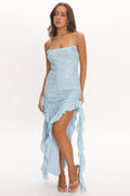 Sky's The Limit Ruffle Maxi Dress Sequin Blue