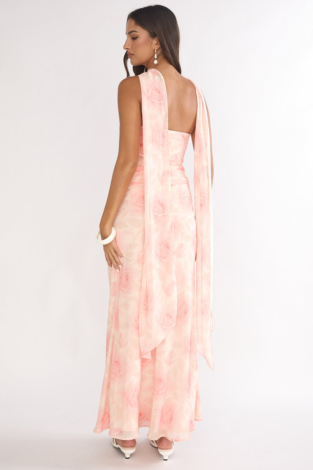 Unforgettable Day Drape Waist Strapless Maxi Dress Roses Floral