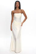 Unforgettable Day Drape Waist Strapless Maxi Dress Cream