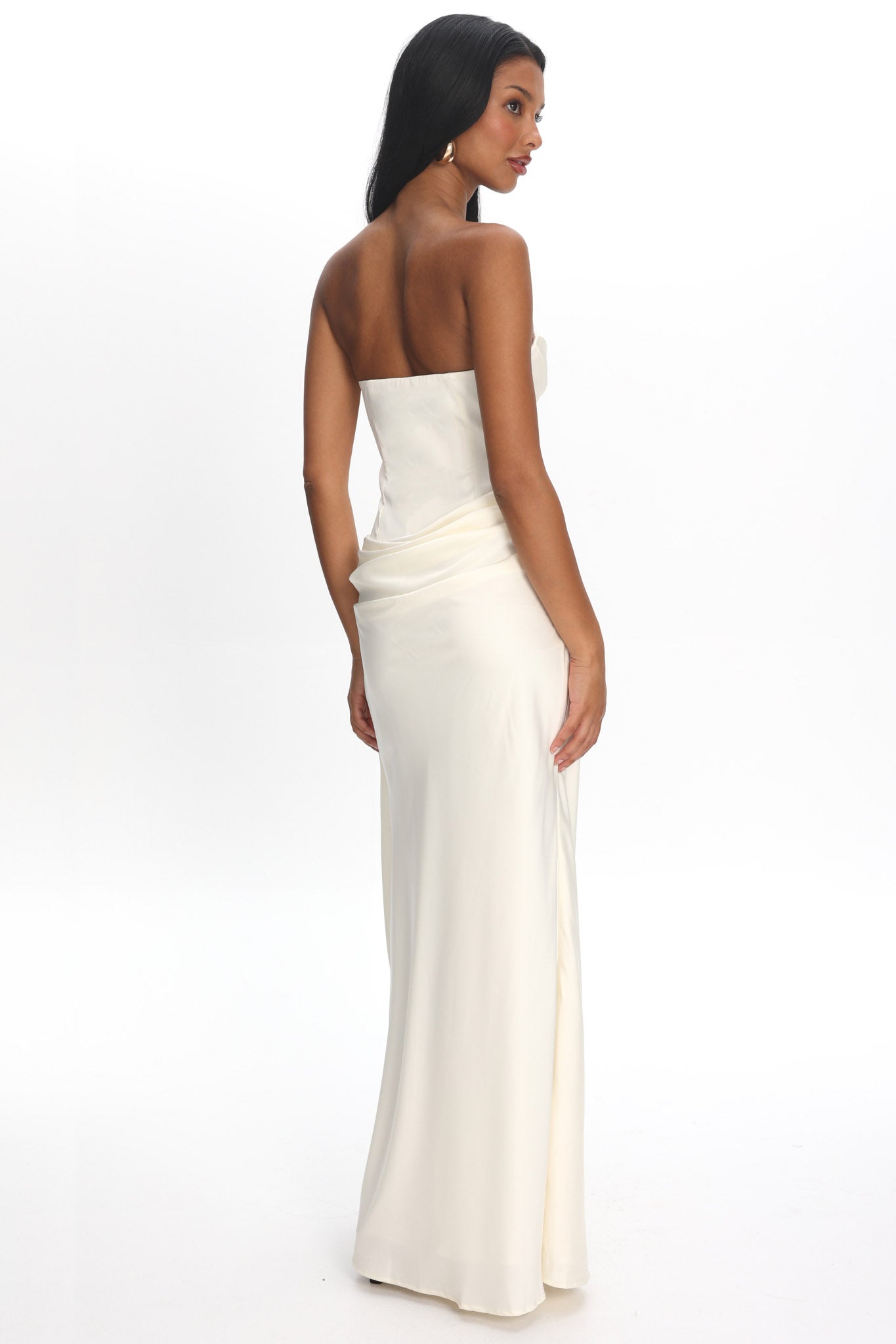 Unforgettable Day Drape Waist Strapless Maxi Dress Cream
