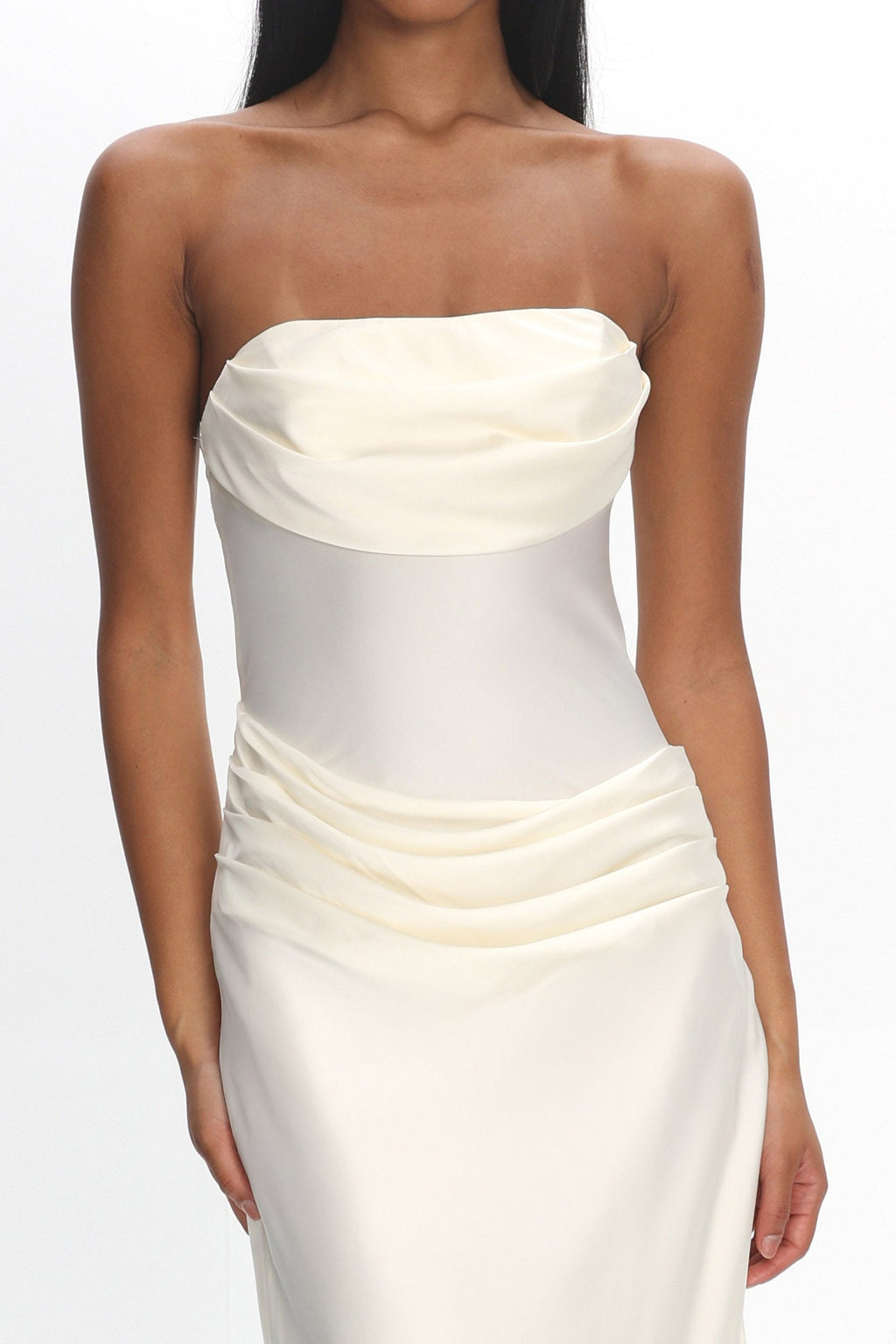 Unforgettable Day Drape Waist Strapless Maxi Dress Cream
