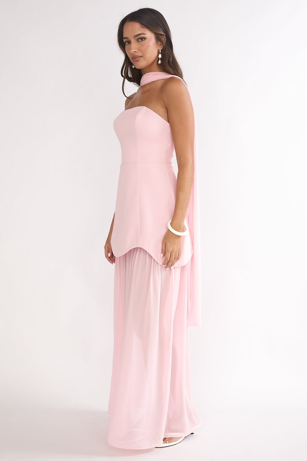 Poema Scalloped Sheer Hem Maxi Dress Pink