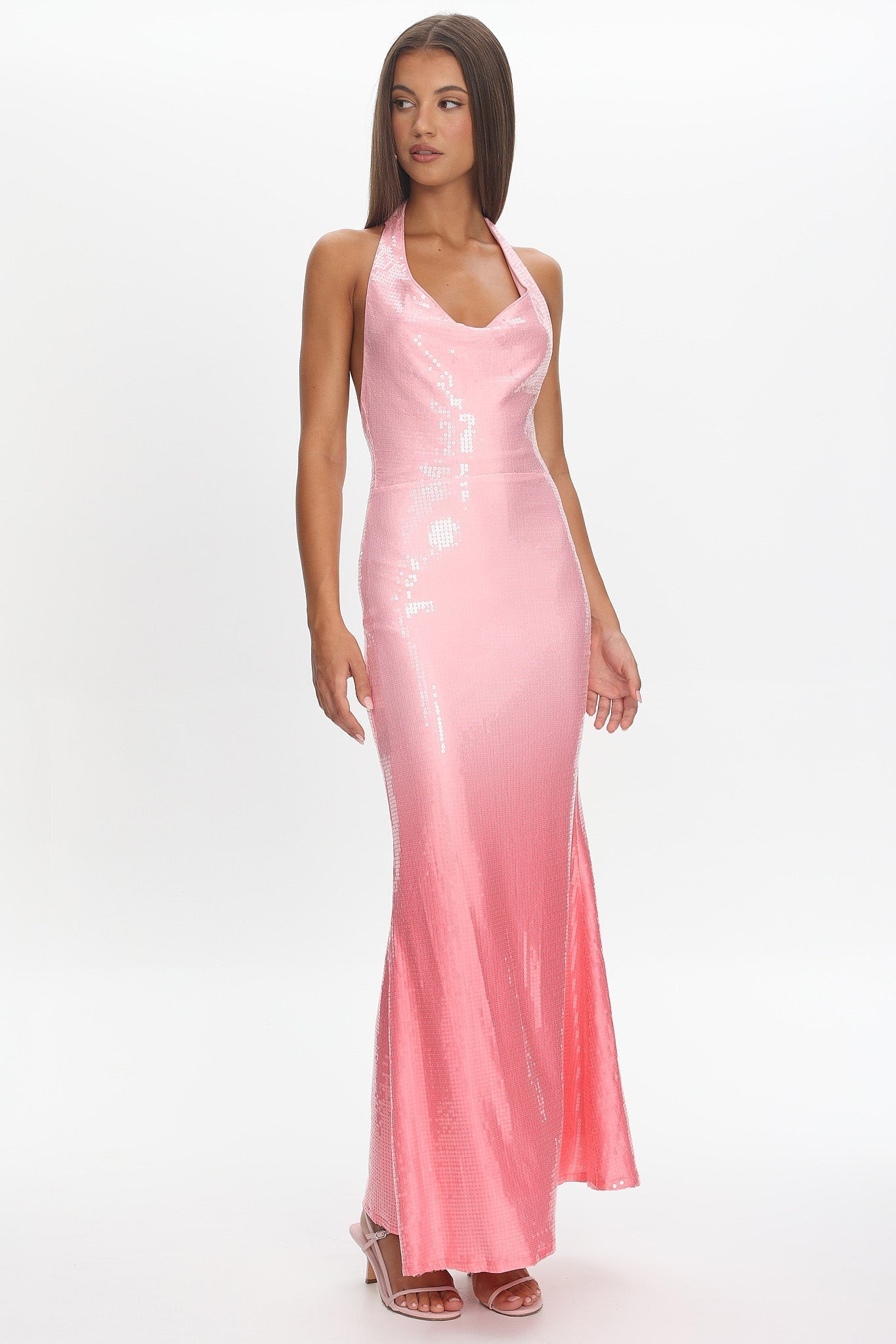 Koral Halter Sequin Maxi Dress Gradient Pink