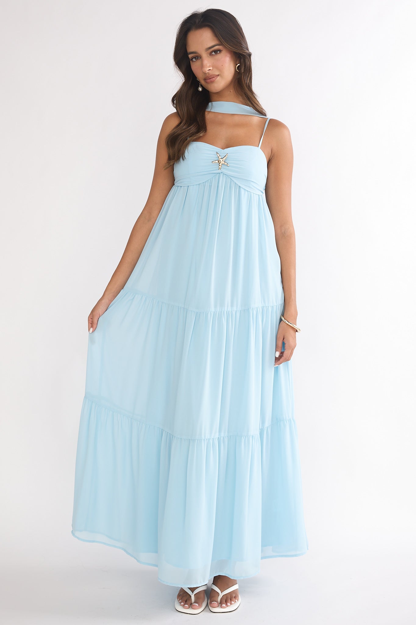 Meesha Cami Strap Scarf Maxi Dress Blue