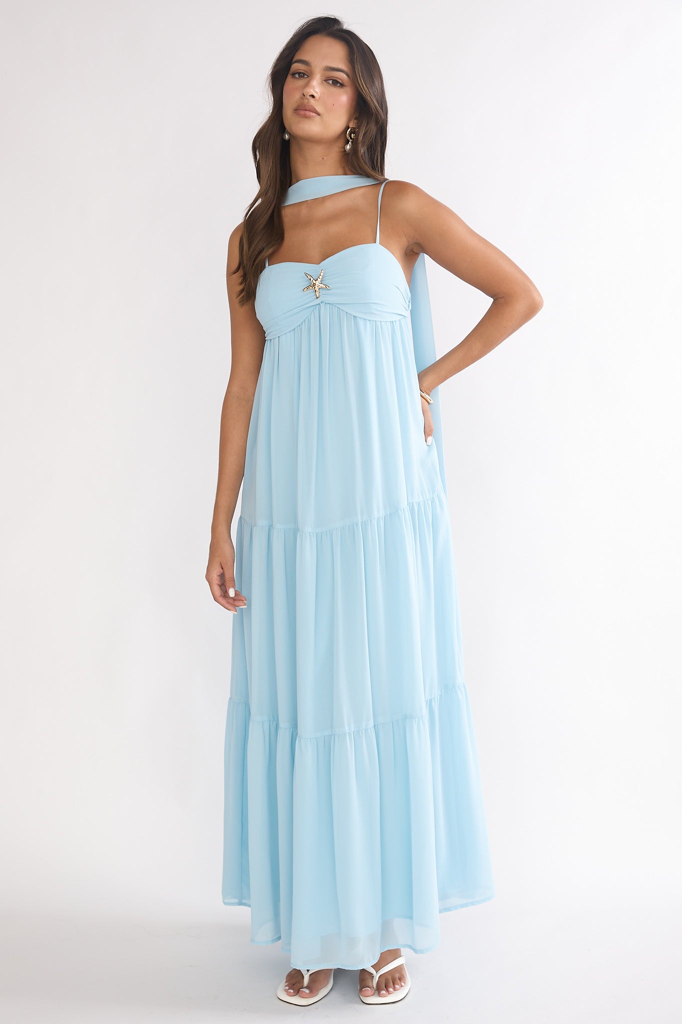 Meesha Cami Strap Scarf Maxi Dress Blue