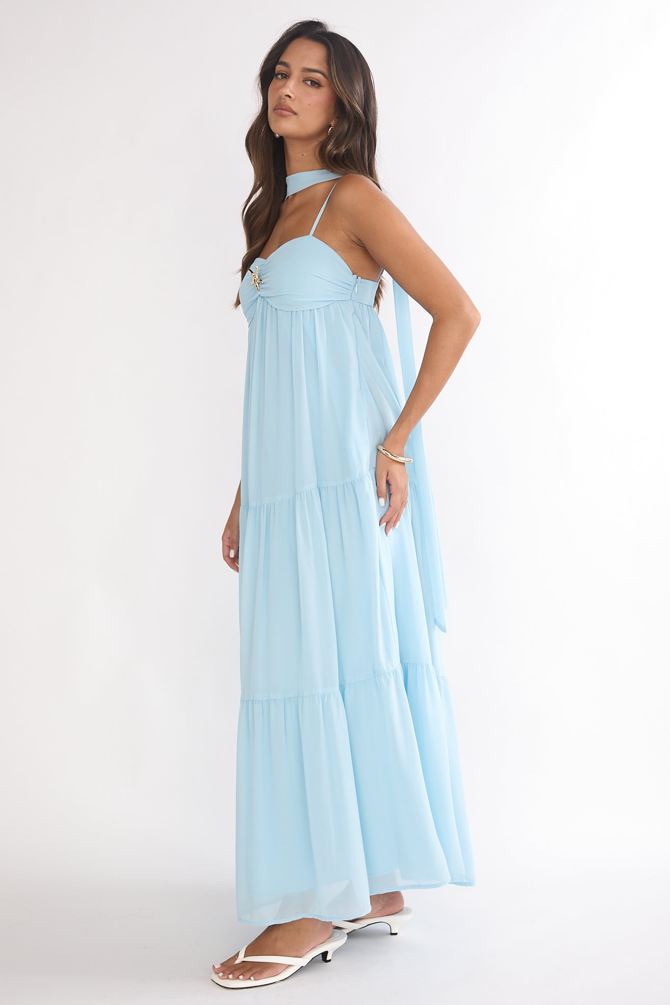 Meesha Cami Strap Scarf Maxi Dress Blue