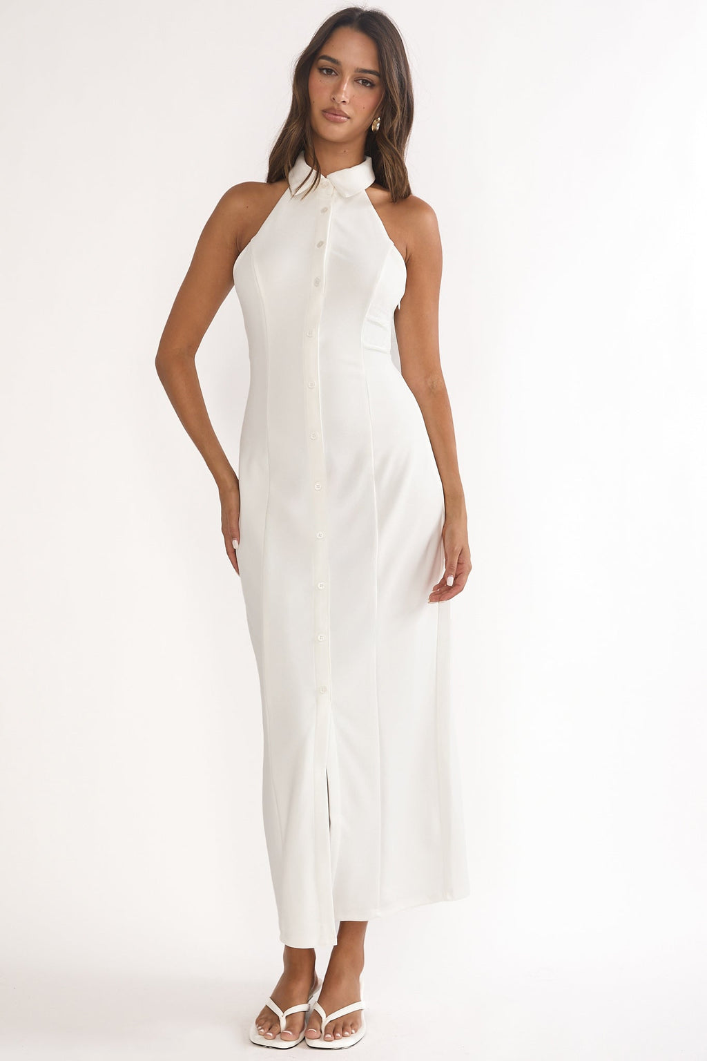 Esmarie Collared Maxi Dress White