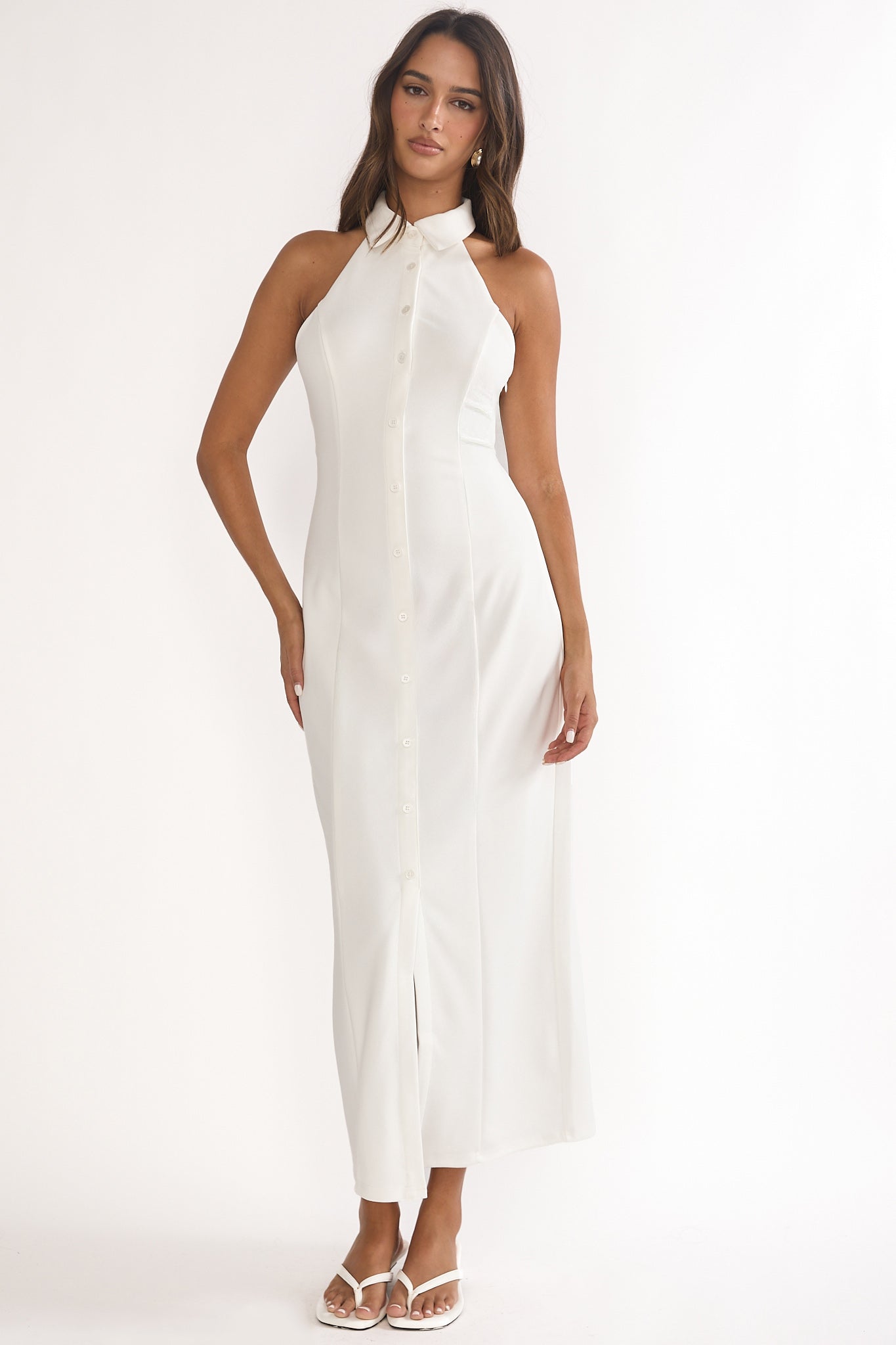 Esmarie Collared Maxi Dress White