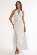Caliah Ruffle Split Maxi Skirt Polka Dot Ivory