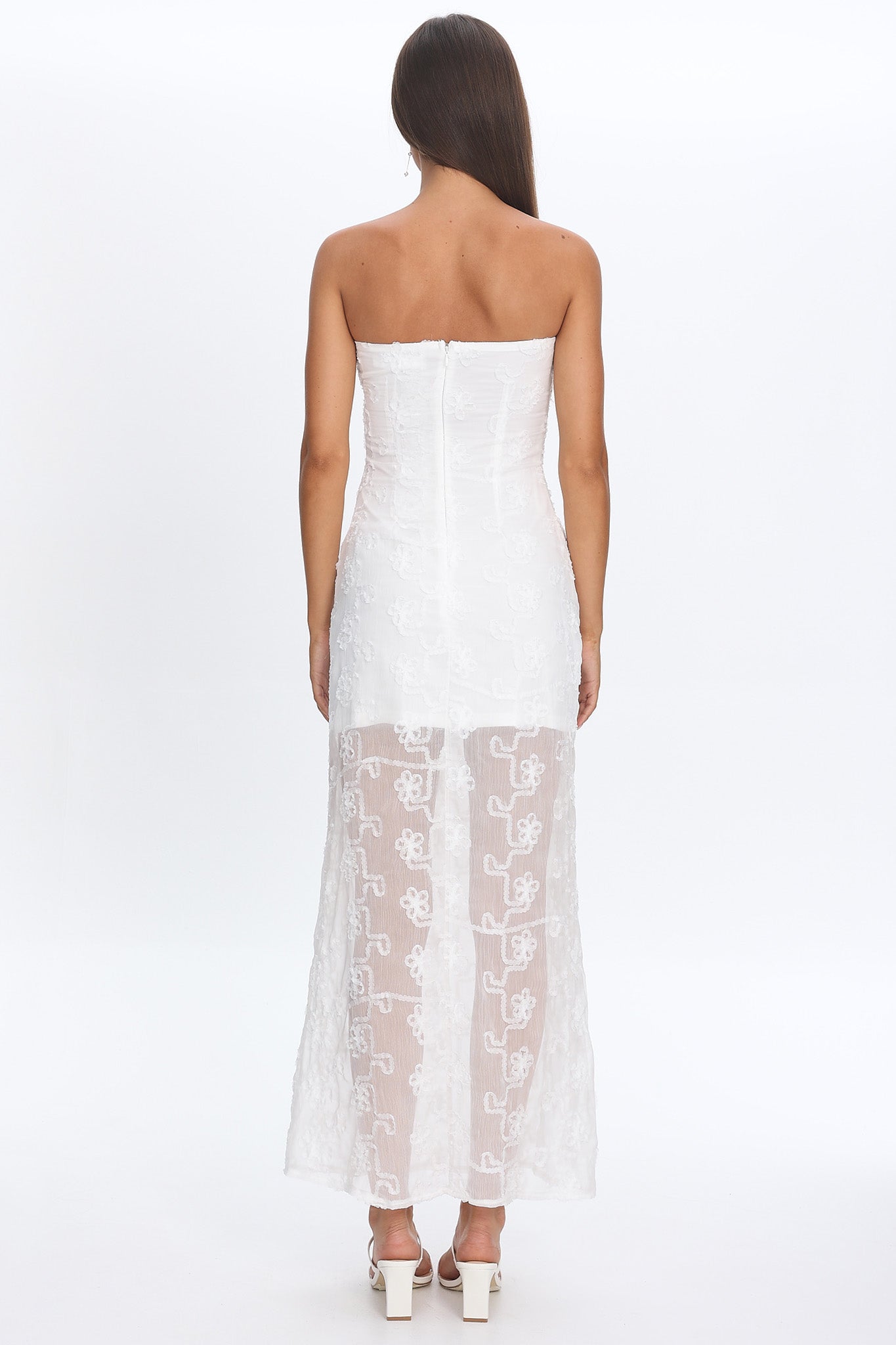 Arlise Strapless Lace Maxi Dress White