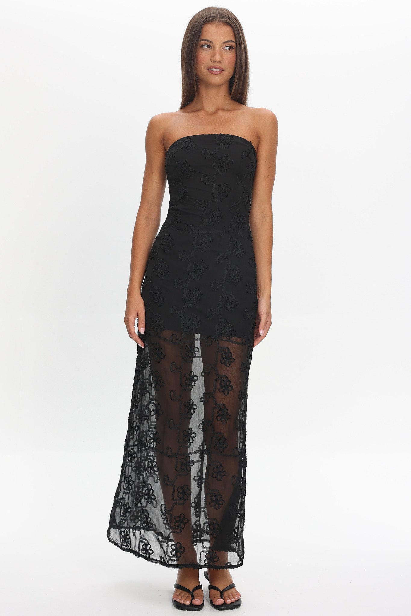 Arlise Strapless Lace Maxi Dress Black