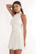 Lunaria High Neck Halterneck Mini Dress White