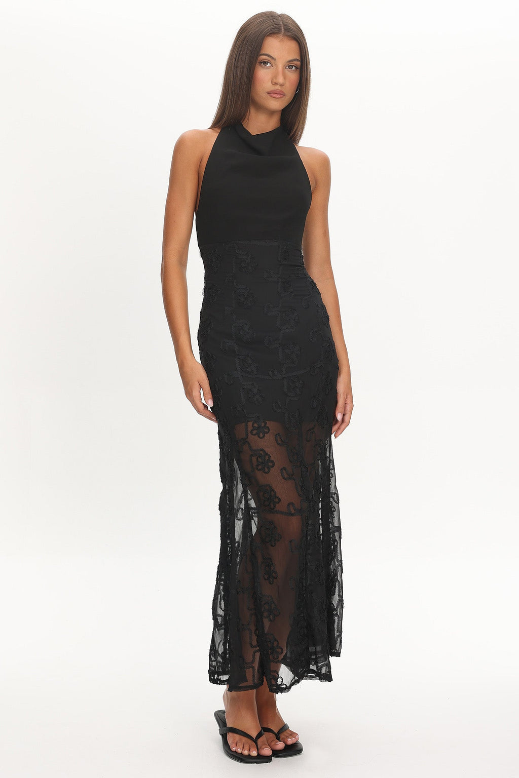 Savana Halterneck Embellished Maxi Dress Black