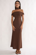 Alissa Off-Shoulder Maxi Dress Polka Dot Chocolate