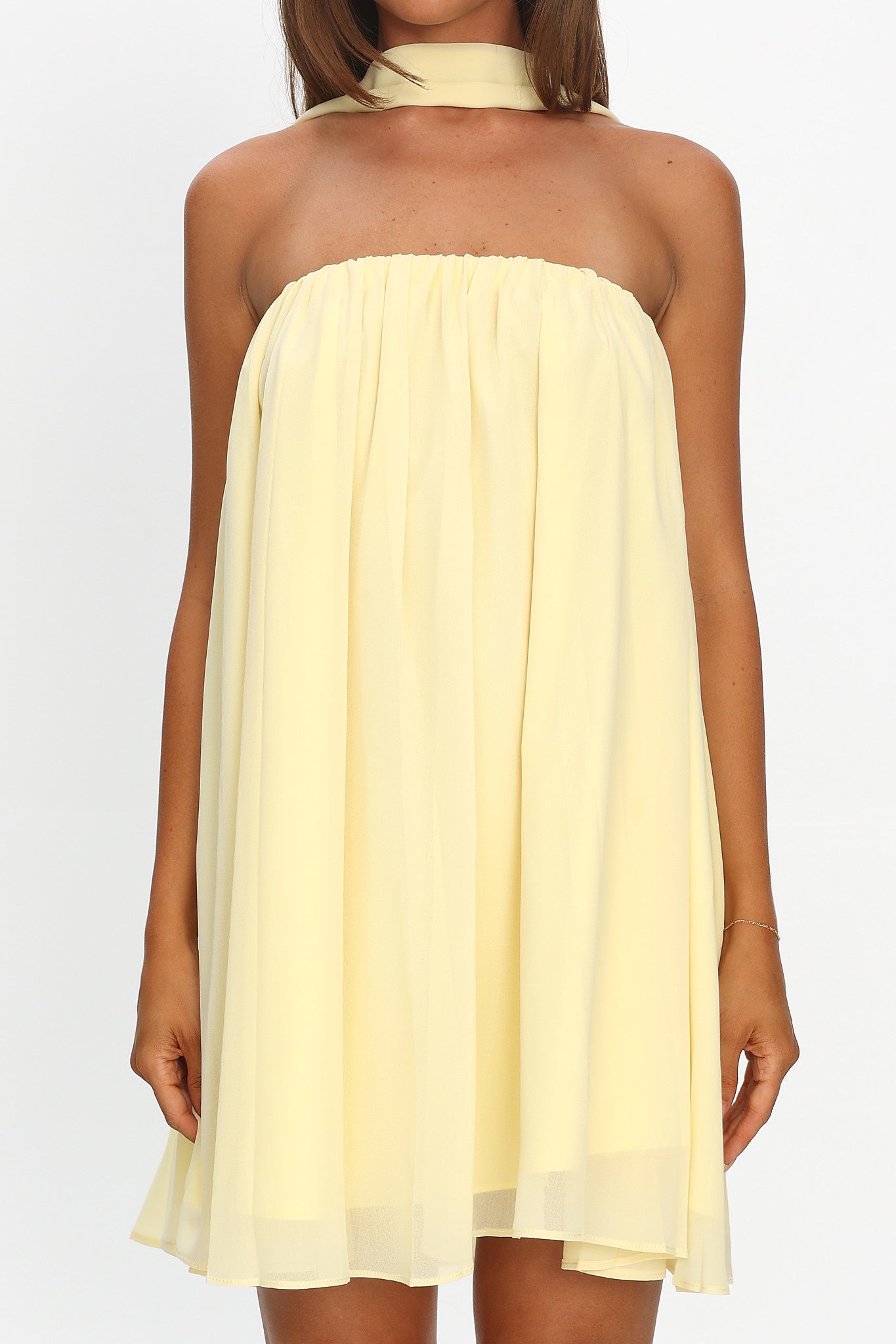 Read The Signs Strapless Mini Dress Butter