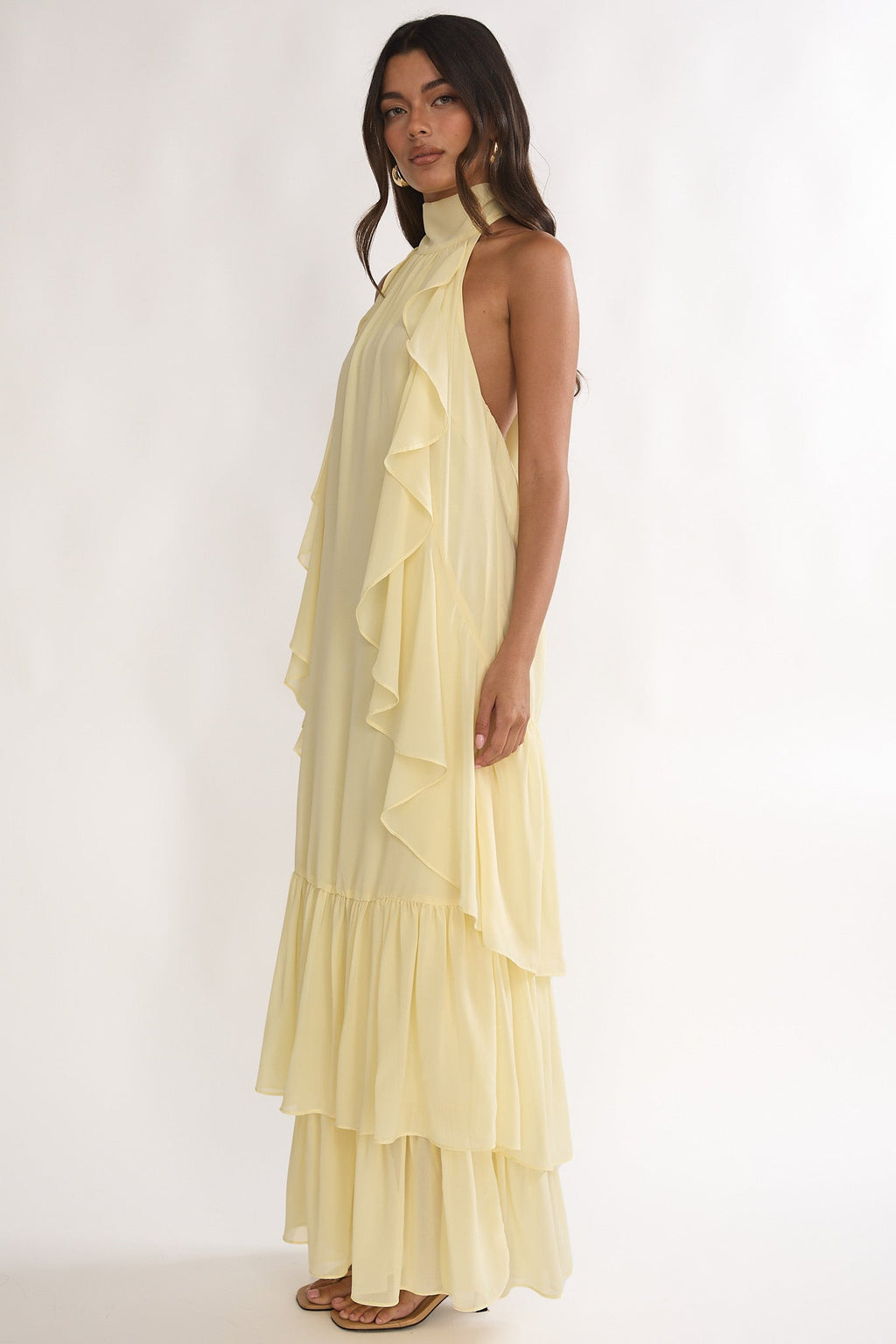 Lorina Layered Ruffle Halterneck Maxi Dress Butter