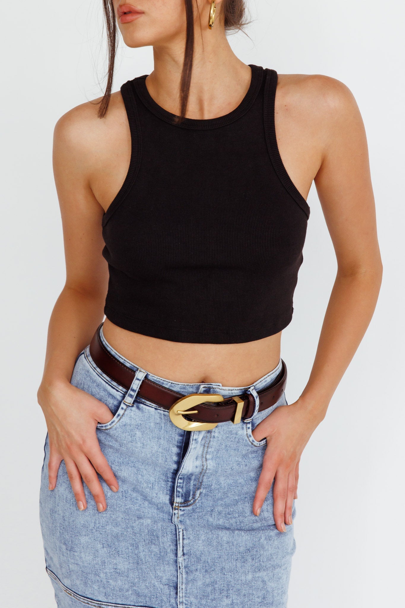 Rigel Gold Buckle Leather Belt Brown