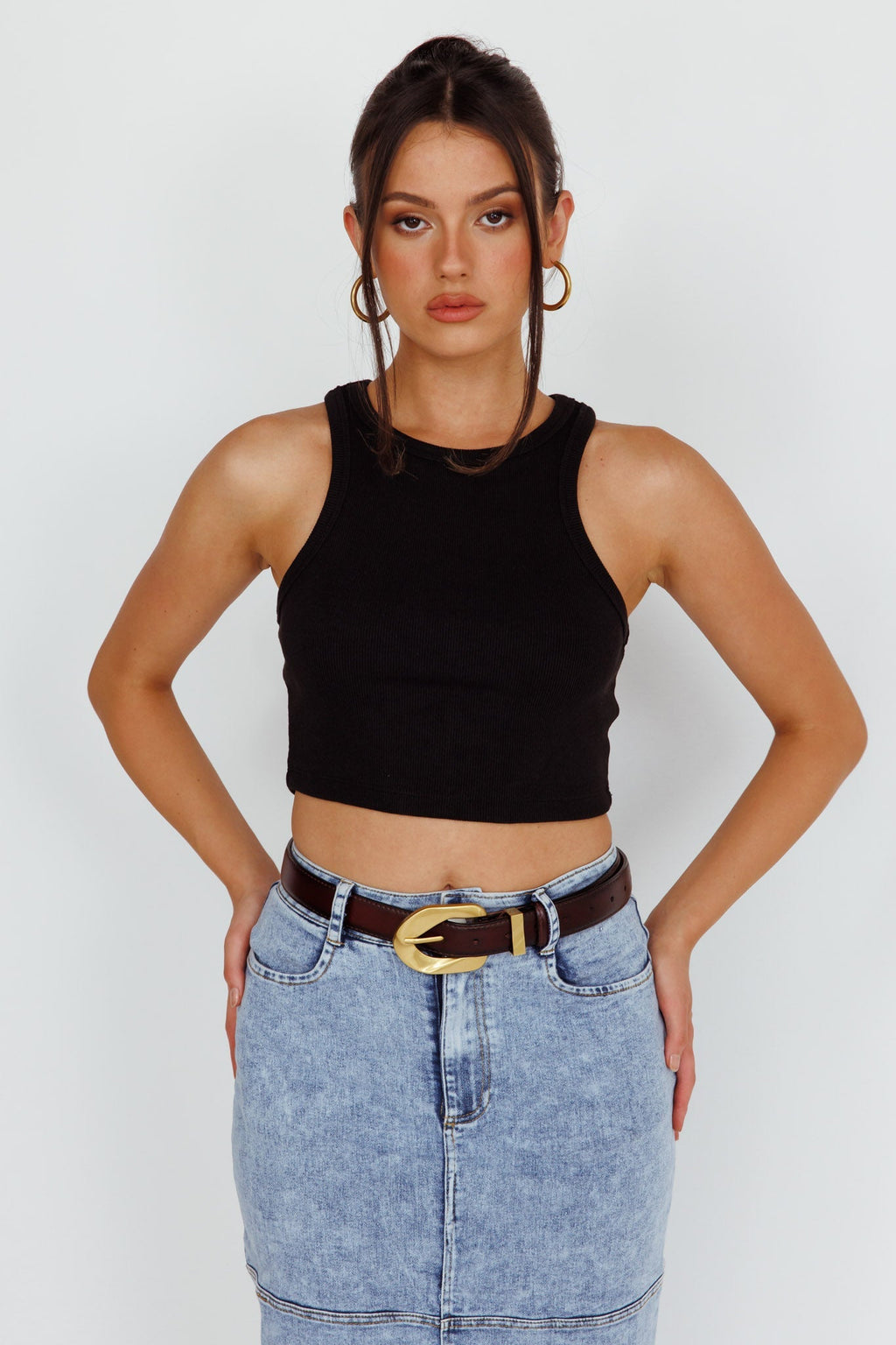 Rigel Gold Buckle Leather Belt Brown