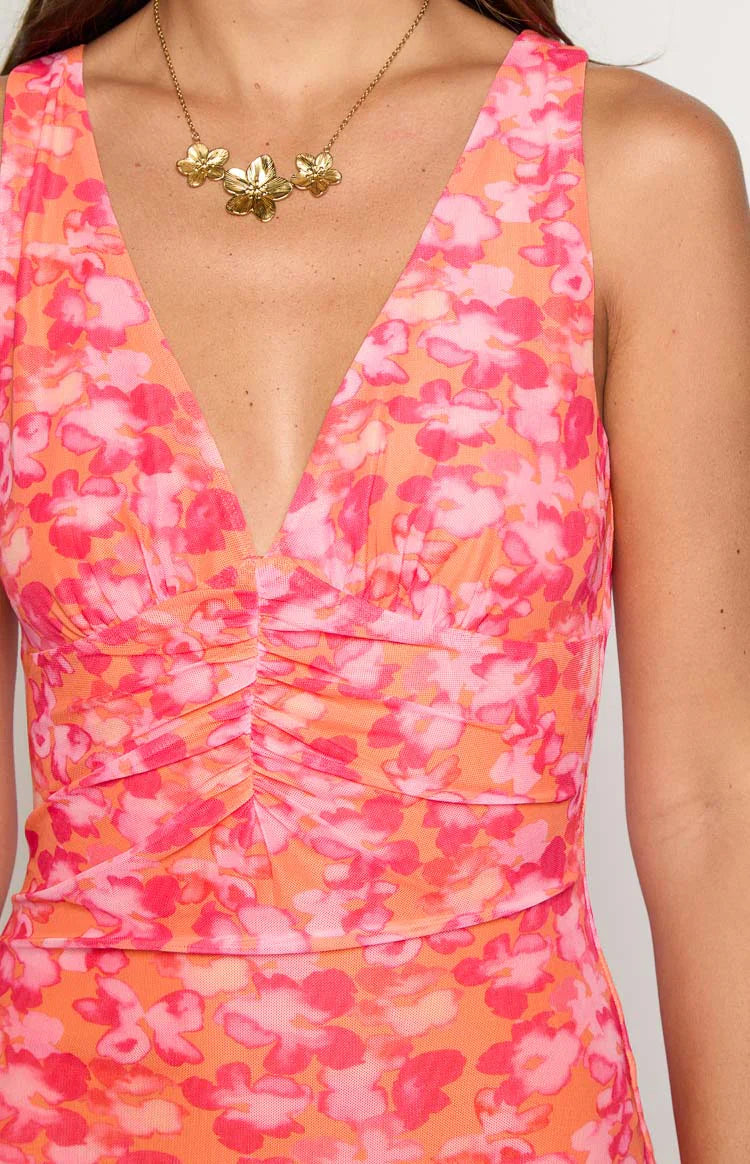 Beck Orange Floral Print Maxi Dress