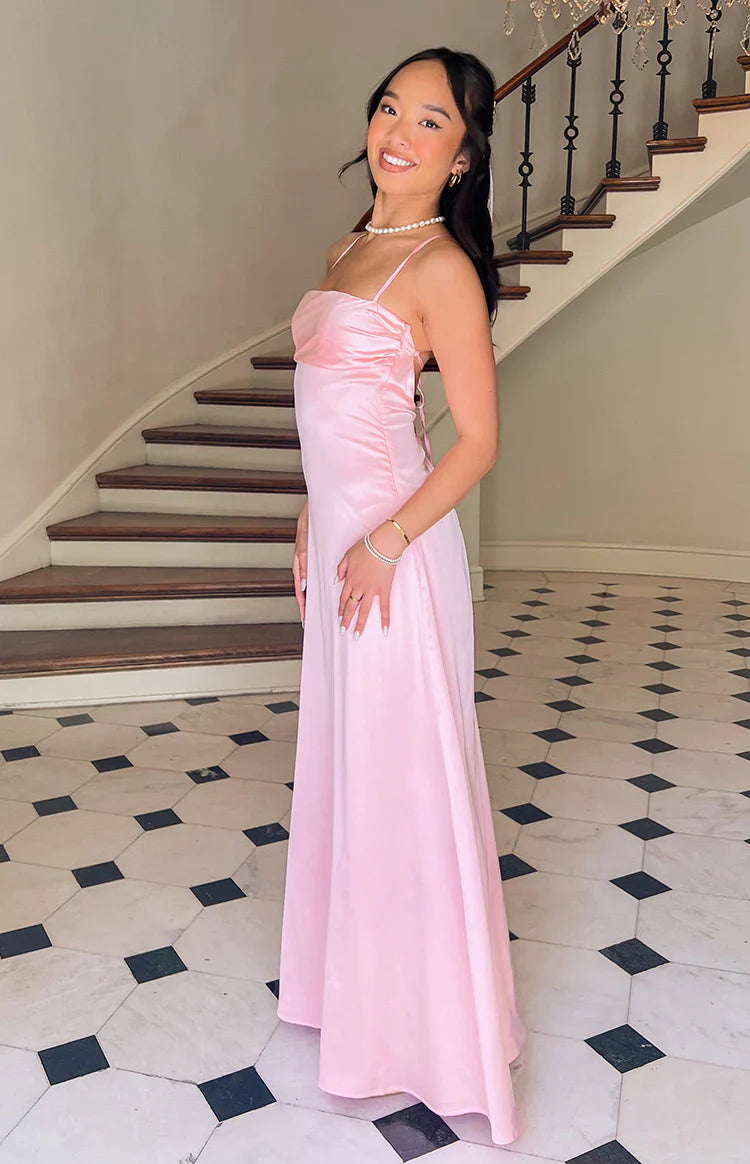 Blaise Pink Satin Maxi Dress