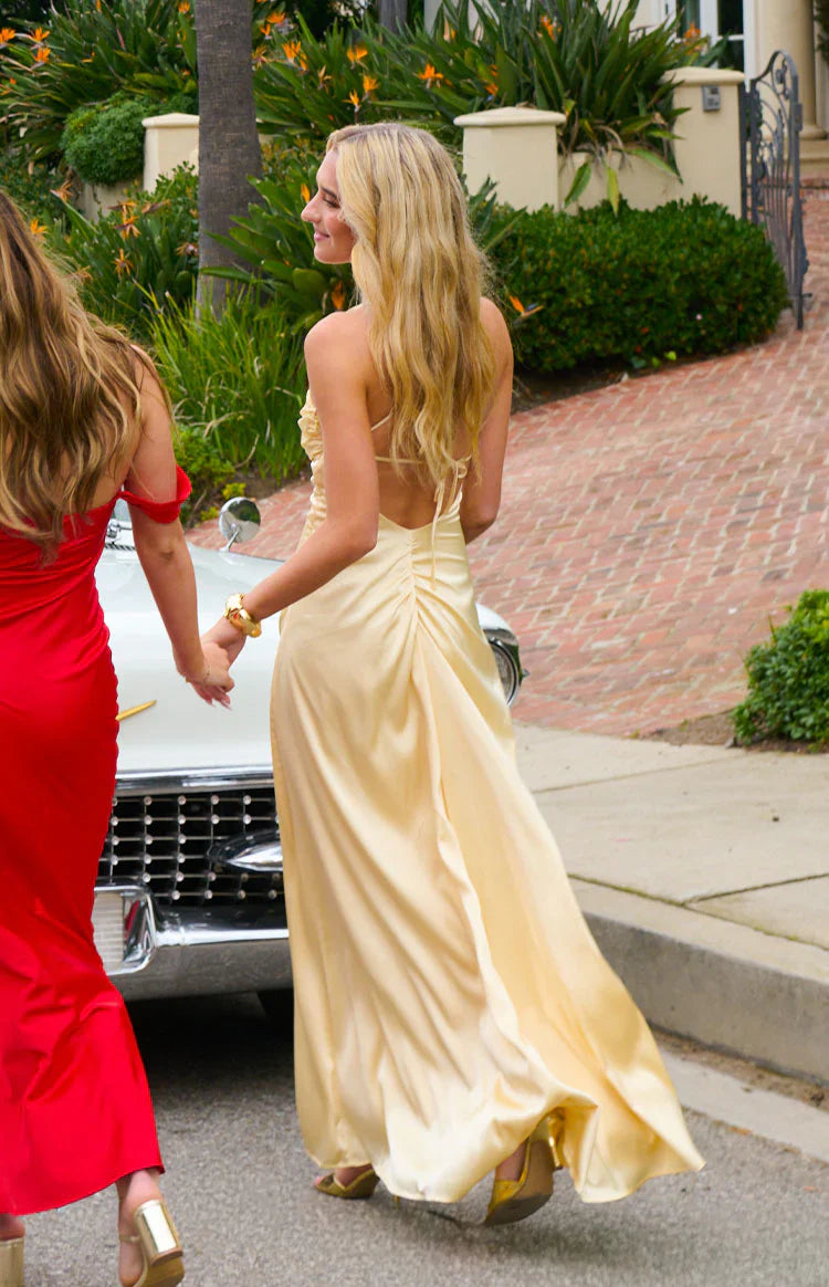 Blaise Yellow Satin Maxi Dress