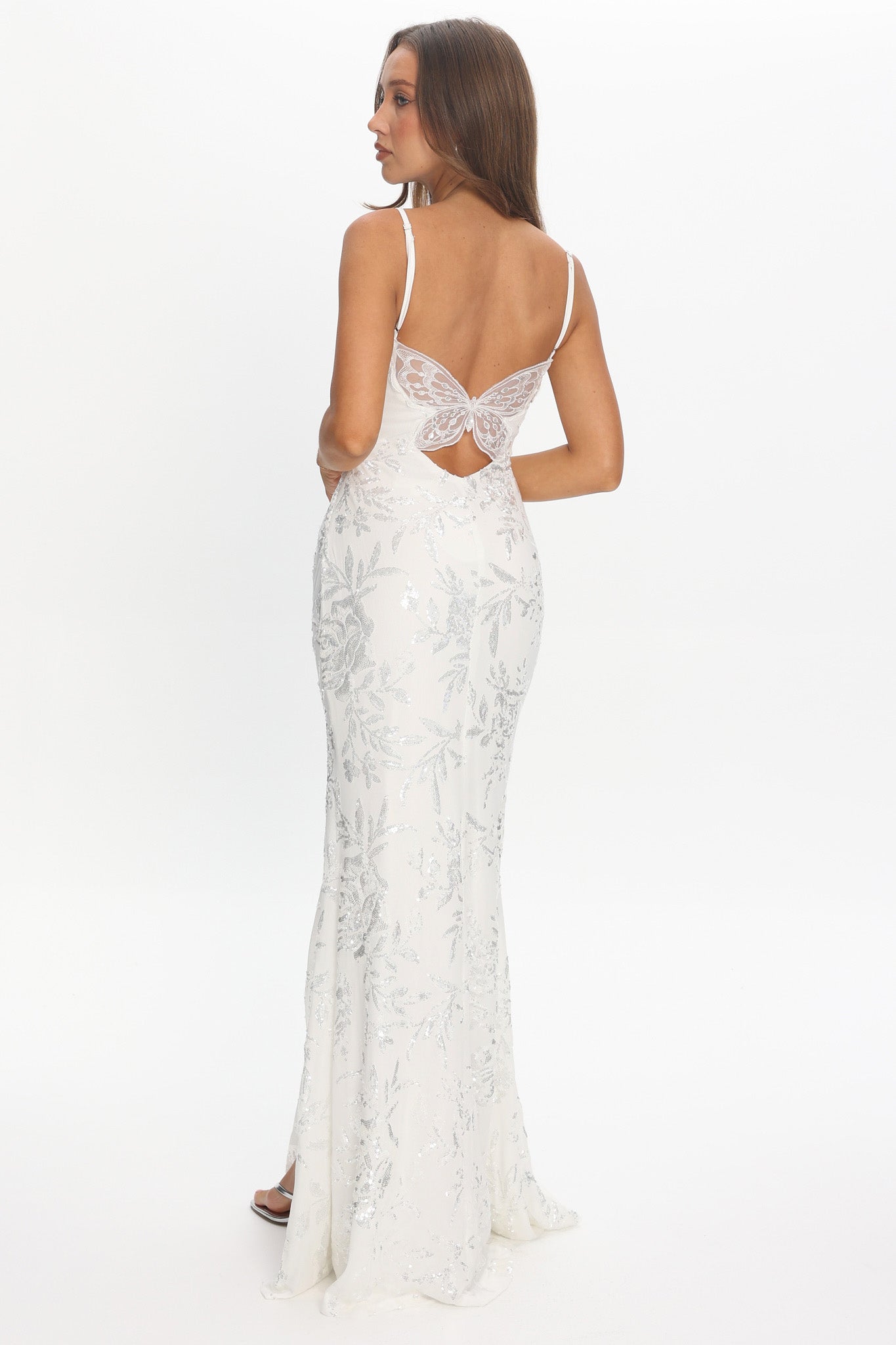 Anjelique Side Slit Maxi Dress Sequin White