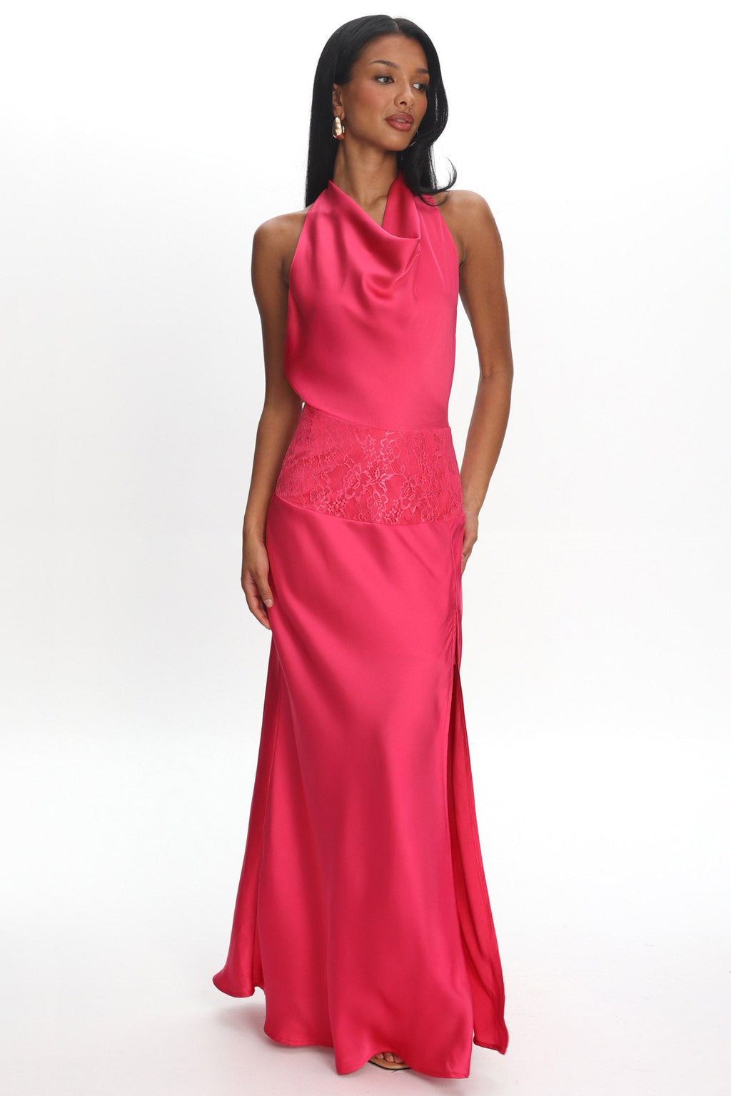 Renara Lace Waist Halter Maxi Dress Pink