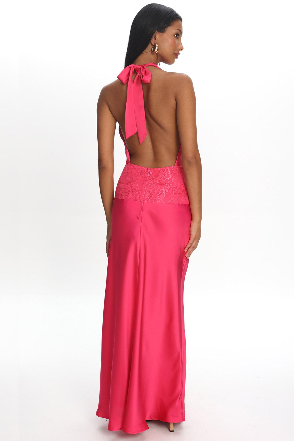 Renara Lace Waist Halter Maxi Dress Pink